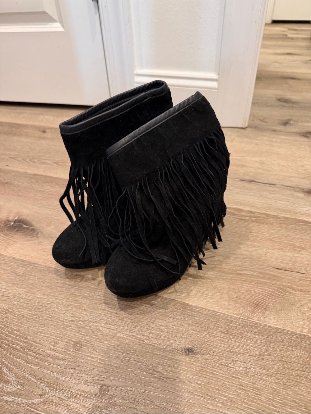 Koolaburra Black Suede Fringe Ankle Boots